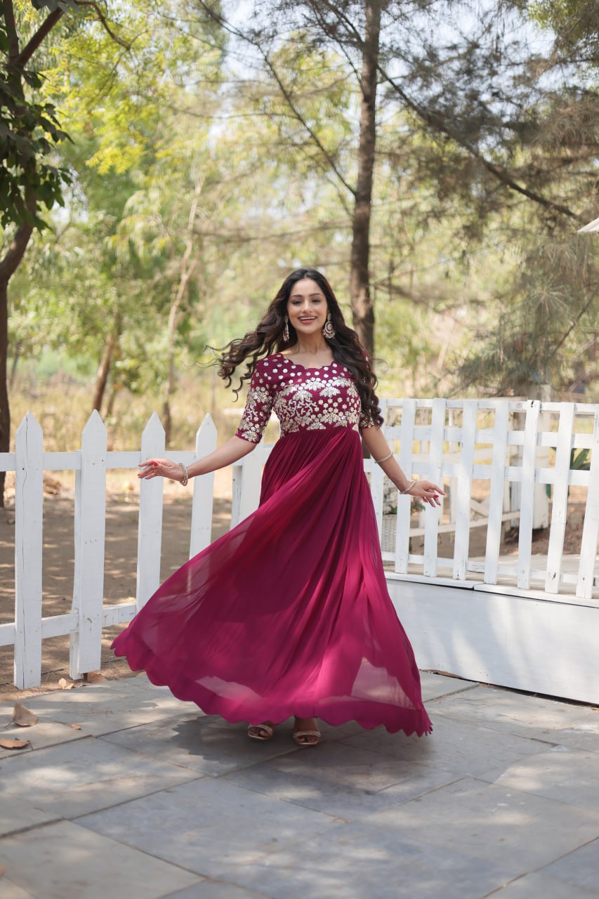 Beautiful Zari Work Gown For Special Festival Gown Traditional Wear