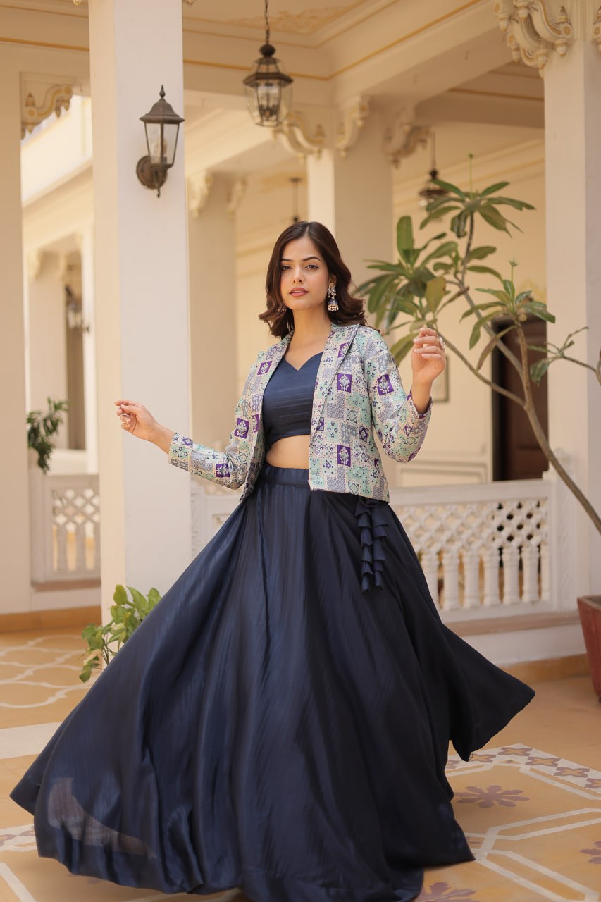 Indian Traditional Wear Beautiful Lehenga With Pretty Koty Festival Lehenga