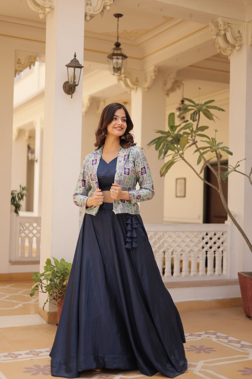 Indian Traditional Wear Beautiful Lehenga With Pretty Koty Festival Lehenga