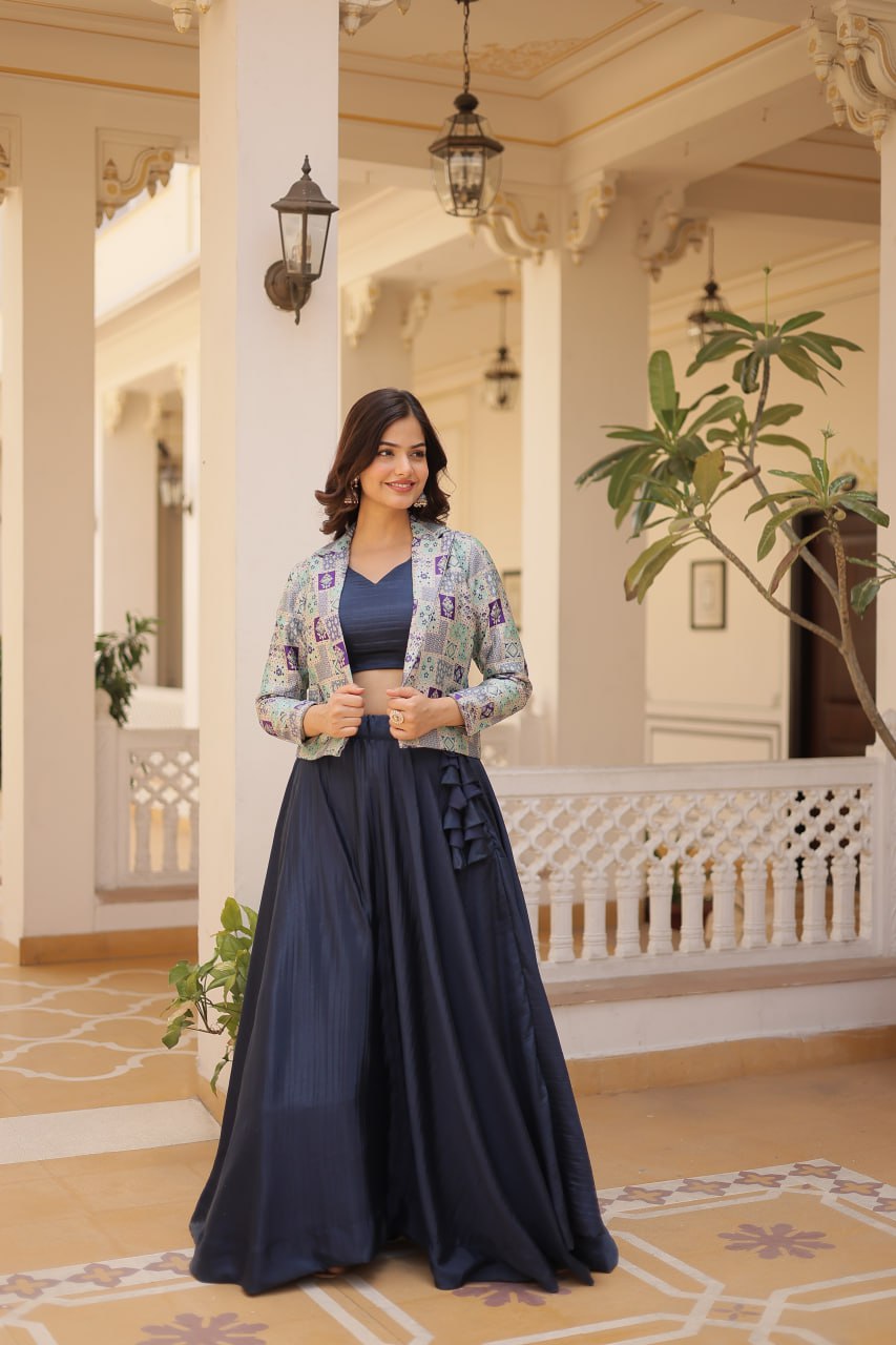 Indian Traditional Wear Beautiful Lehenga With Pretty Koty Festival Lehenga