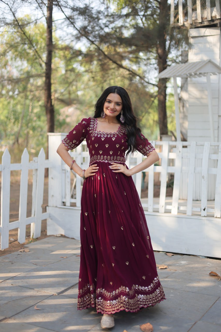 Beautiful Gown With Zari Sequins Embroidery Gown For Special Occasion