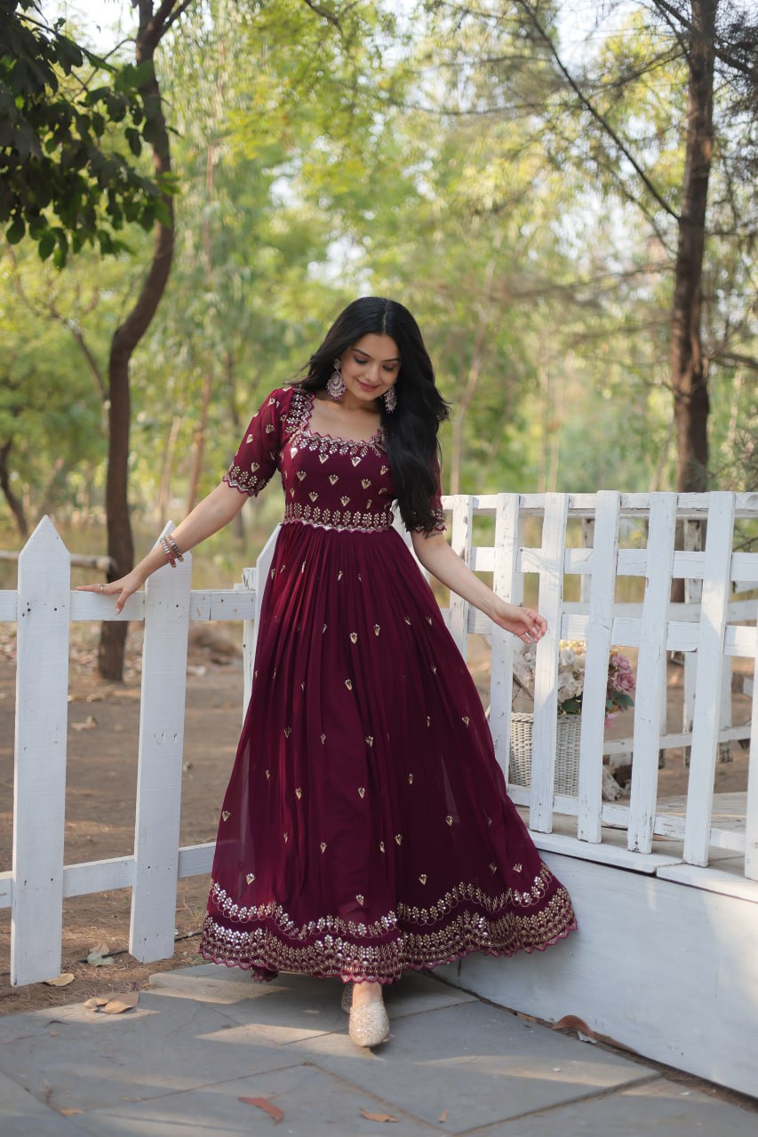 Beautiful Gown With Zari Sequins Embroidery Gown For Special Occasion