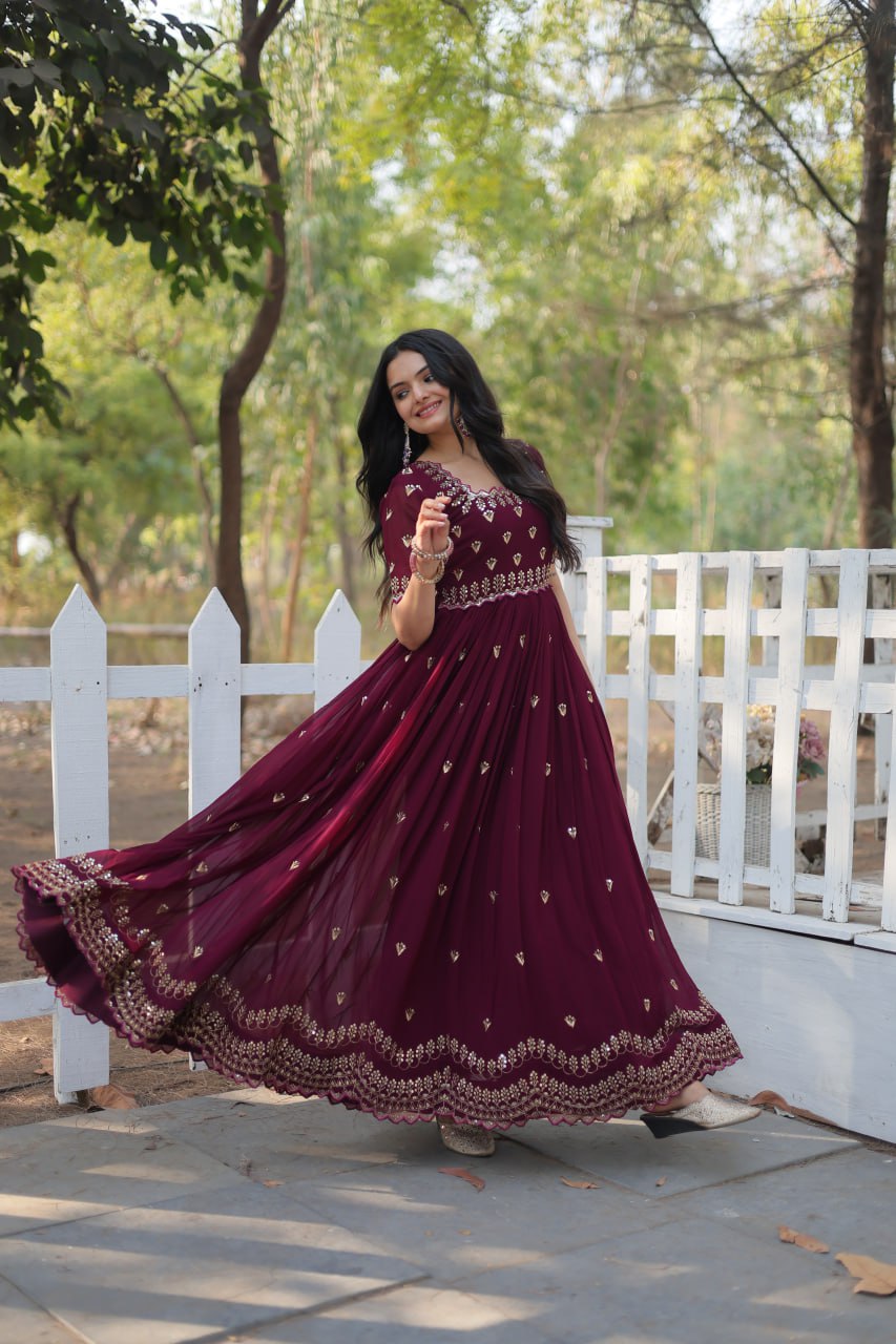 Beautiful Gown With Zari Sequins Embroidery Gown For Special Occasion