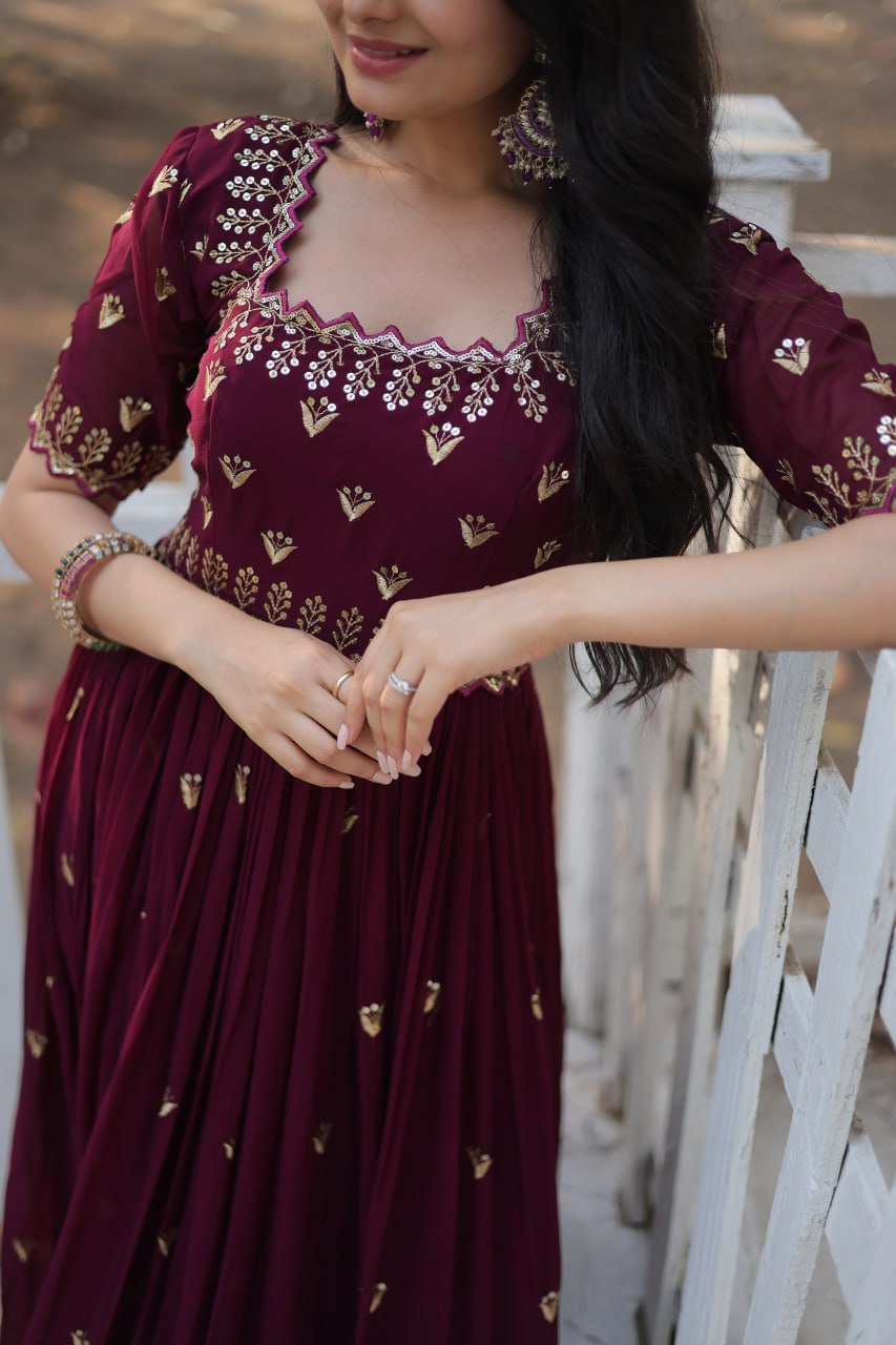 Beautiful Gown With Zari Sequins Embroidery Gown For Special Occasion