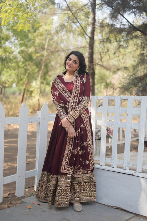 Beautiful Indian Traditional Wear Gown For Festival Gown With Pretty Embroidery Work