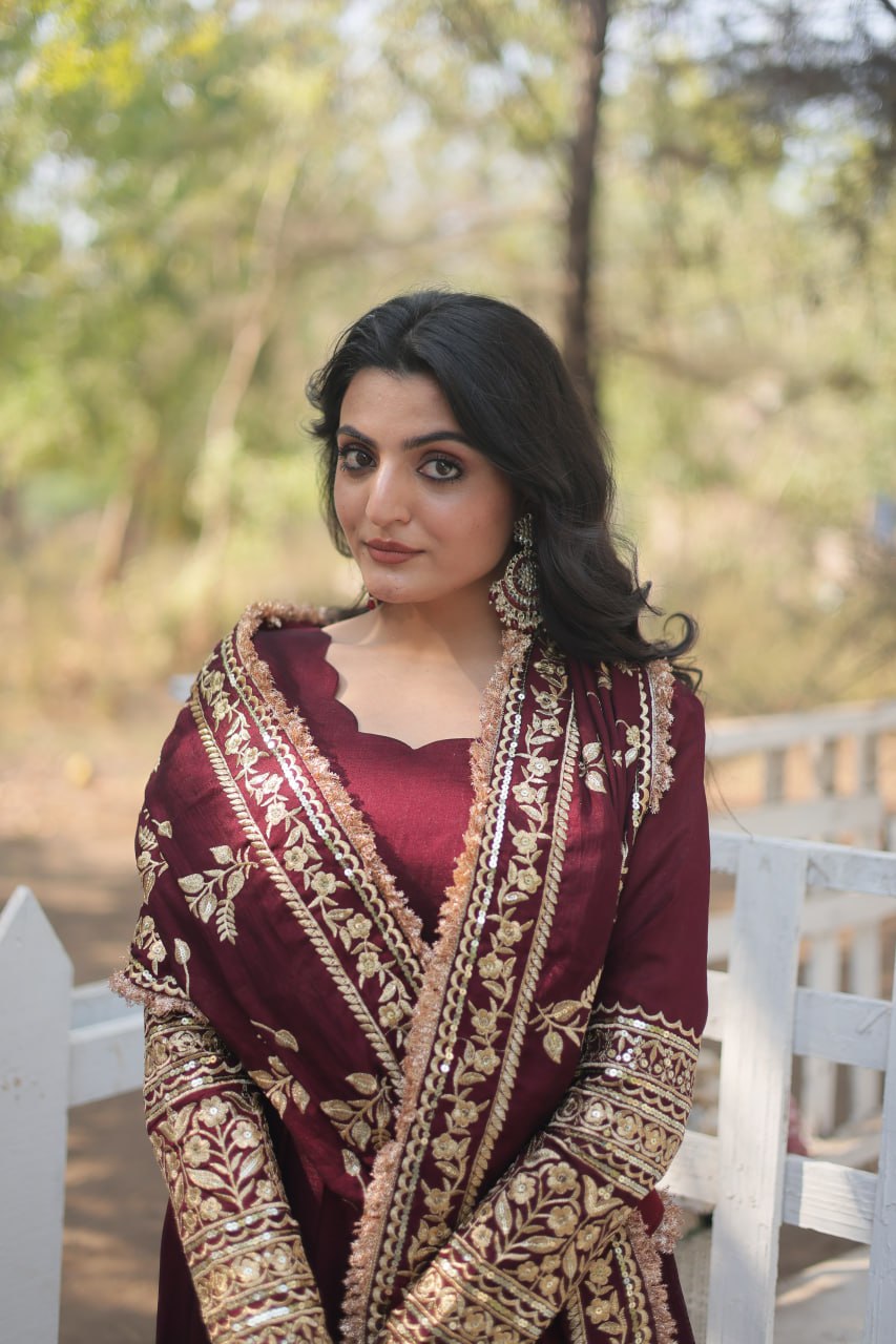 Beautiful Indian Traditional Wear Gown For Festival Gown With Pretty Embroidery Work