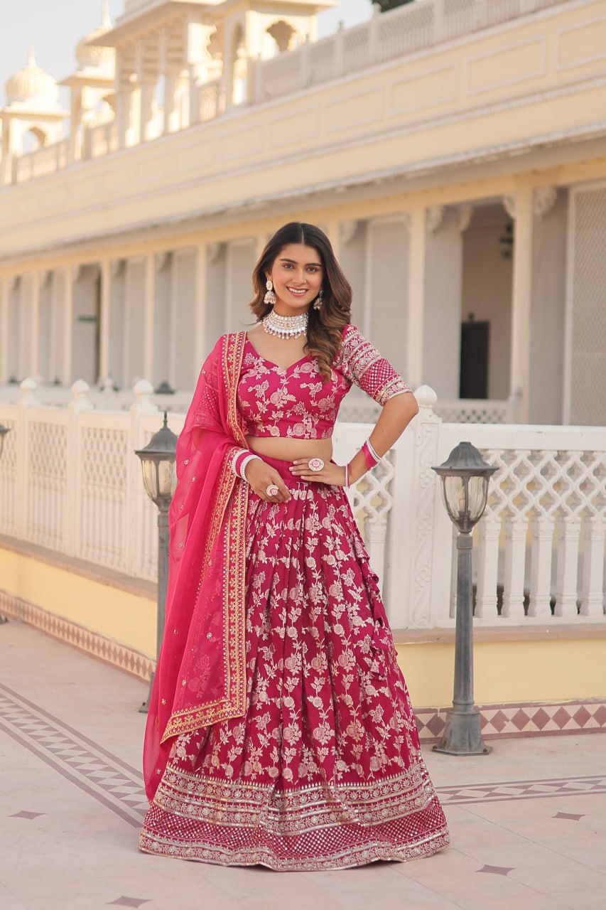 Red Designer lehenga Pure Viscose Jacquard Lehenga Choli Dupatta Set