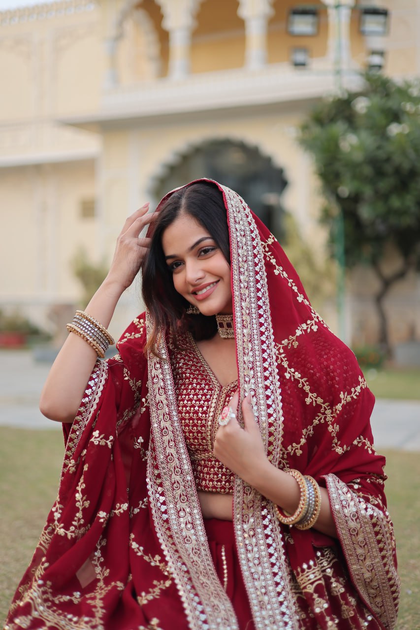 Designer Red Lehenga Choli for  Navratri Season and Wedding Dola Silk Navratri Lehenga choli