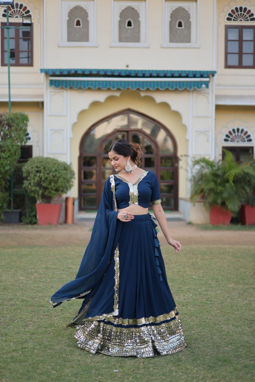 Designer Party wear Rama Coloured  Sequence Work Woman Lehenga Choli with Dupatta.