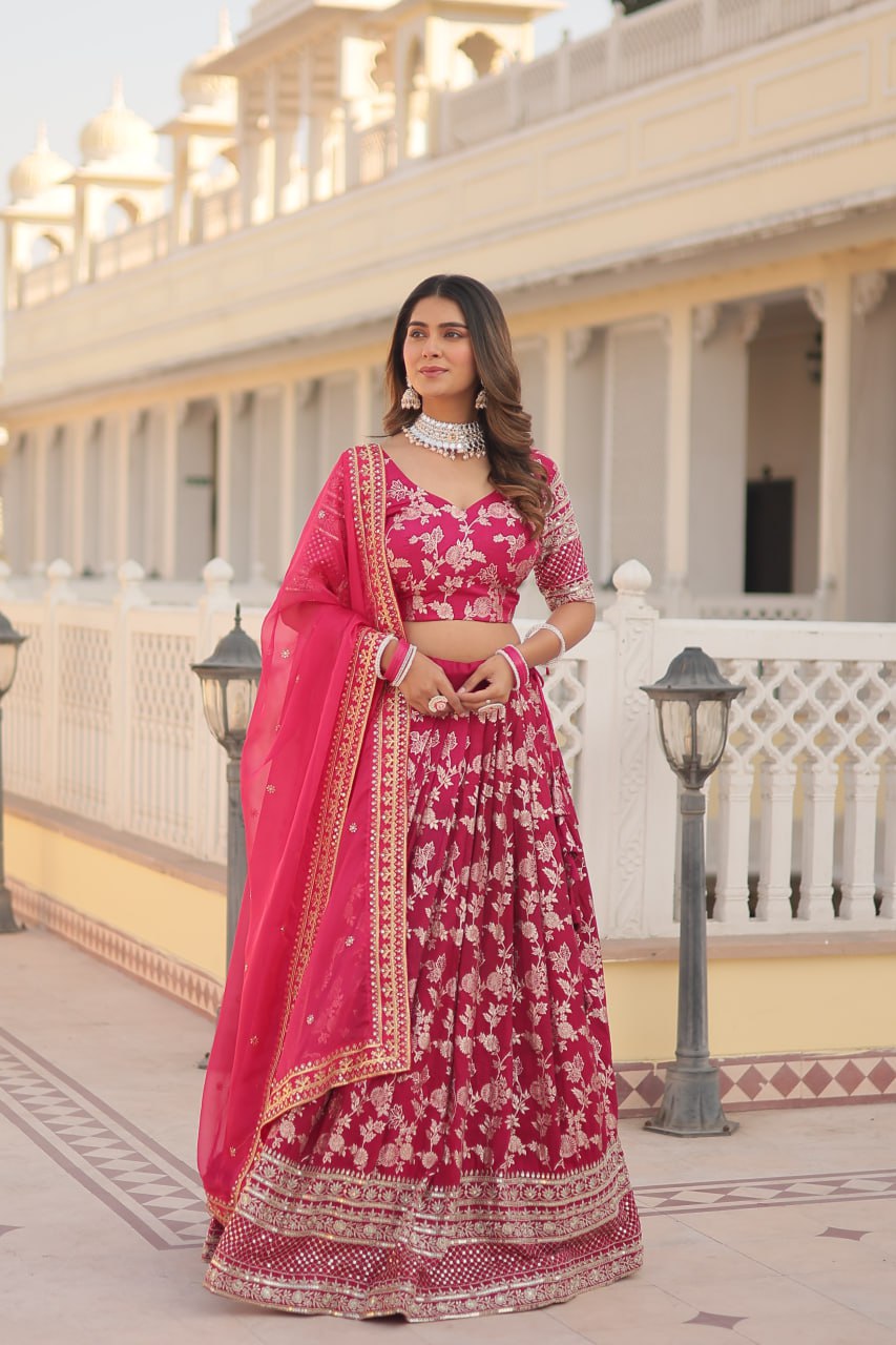 Red Designer lehenga Pure Viscose Jacquard Lehenga Choli Dupatta Set