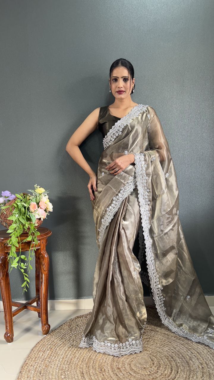 Premium Jimmy chu Silk Saree Festival Wear Outfit Indian Wedding saree